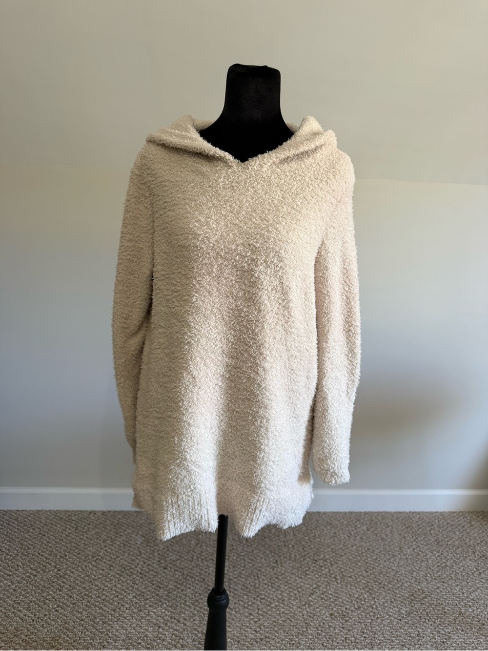 LOFT Outlet Small Cream Fuzzy Hooded Tunic Sweater Cozy Textured